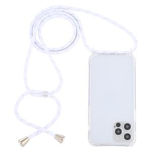 huismerk Transparante acryl airbag schokbestendige telefoon beschermhoes met lanyard voor iphone 13 pro max (wit goud)