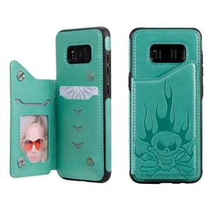 huismerk Voor Galaxy S8 Skull Head Embossing Pattern Shockproof Protective Case met Holder & Card Slots & Wallet(Groen)