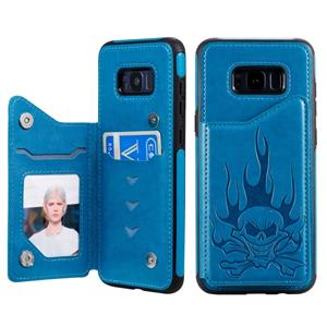 huismerk Voor Galaxy S8+ Skull Head Embossing Pattern Shockproof Protective Case met Holder & Card Slots & Wallet(Blue)