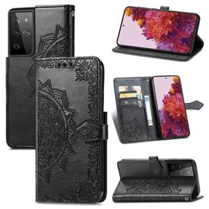 huismerk Voor Samsung Galaxy S30 Ultra Mandala Flower Embossed Horizontal Flip Leather Case met Holder & Three Card Slots & Wallet & Lanyard(Zwart)