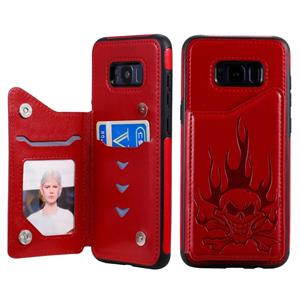 huismerk Voor Galaxy S8+ Skull Head Embossing Pattern Shockproof Protective Case met Holder & Card Slots & Wallet(Red)