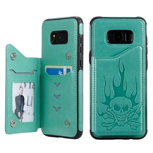 huismerk Voor Galaxy S8+ Skull Head Embossing Pattern Shockproof Protective Case met Holder & Card Slots & Wallet(Green)