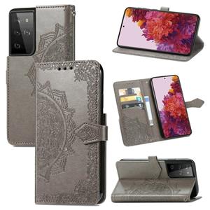 huismerk Voor Samsung Galaxy S30 Ultra Mandala Flower Embossed Horizontal Flip Leather Case met Holder & Three Card Slots & Wallet & Lanyard(Grey)