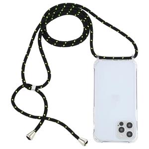 huismerk Transparante acryl airbag schokbestendige telefoon beschermhoes met lanyard voor iphone 13 pro max (zwart groen)