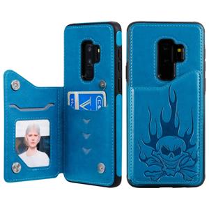 huismerk Voor Galaxy S9+ Skull Head Embossing Pattern Shockproof Protective Case met Holder & Card Slots & Wallet(Blue)