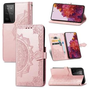 huismerk Voor Samsung Galaxy S30 Ultra Mandala Flower Embossed Horizontal Flip Leather Case met Holder & Three Card Slots & Wallet & Lanyard(Rose Gold)