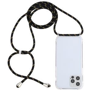 huismerk Transparante acryl airbag schokbestendige telefoon beschermhoes met lanyard voor iphone 13 pro max (zwart goud)