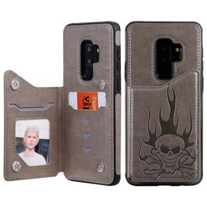 huismerk Voor Galaxy S9+ Skull Head Embossing Pattern Shockproof Protective Case met Holder & Card Slots & Wallet(Grey)