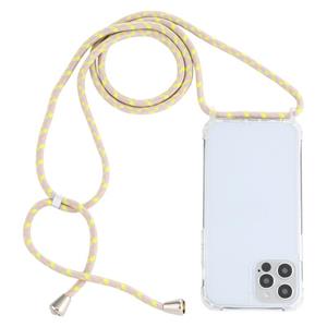 huismerk Transparante acryl airbag schokbestendige telefoon beschermhoes met lanyard voor iphone 13 pro max (geel roze grijs)