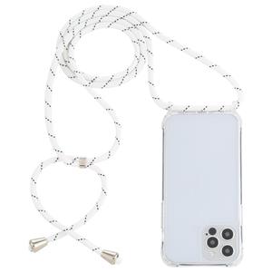 huismerk Transparante acryl airbag schokbestendige telefoon beschermhoes met lanyard voor iphone 13 pro max (witte grijze fijne lijnen)