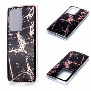 huismerk Voor Galaxy S20 Ultra Plating Marble Pattern Soft TPU Protective Case (Black Gold)