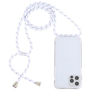 huismerk Transparante acryl airbag schokbestendige telefoon beschermhoes met lanyard voor iphone 13 pro max (witgrijs ruw graan)