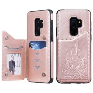 huismerk Voor Galaxy S9+ Skull Head Embossing Pattern Shockproof Protective Case met Holder & Card Slots & Wallet(Rose Gold)