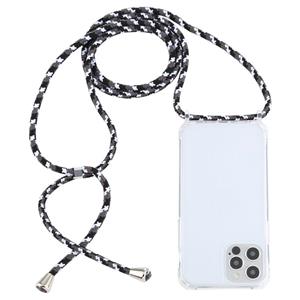 huismerk Transparante acryl airbag schokbestendige telefoon beschermhoes met lanyard voor iphone 13 pro max (zwart wit grijs)