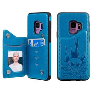 huismerk Voor Galaxy S9 Skull Head Embossing Pattern Shockproof Protective Case met Holder & Card Slots & Wallet(Blue)