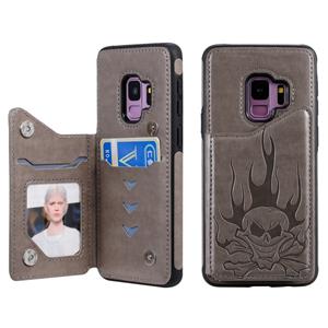 huismerk Voor Galaxy S9 Skull Head Embossing Pattern Shockproof Protective Case met Holder & Card Slots & Wallet(Grey)