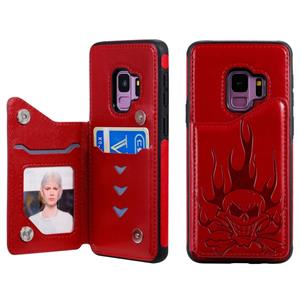 huismerk Voor Galaxy S9 Skull Head Embossing Pattern Shockproof Protective Case met Houder & Card Slots & Wallet(Red)