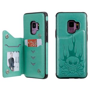 huismerk Voor Galaxy S9 Skull Head Embossing Pattern Shockproof Protective Case met Holder & Card Slots & Wallet(Groen)