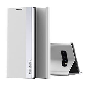 huismerk Voor Samsung Galaxy S10 Side Gegalvaniseerde Magnetische Ultra-Dunne Horizontale Flip Lederen Hoesje met Houder (Zilver)