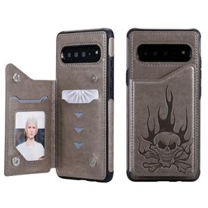 huismerk Voor Galaxy S10 5G Skull Head Embossing Pattern Shockproof Protective Case met Holder & Card Slots & Wallet(Grey)