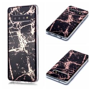 huismerk Voor Galaxy S10 Plating Marble Pattern Soft TPU Protective Case (Black Gold)