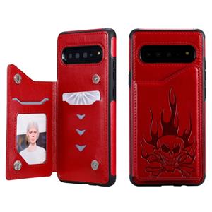 huismerk Voor Galaxy S10 5G Skull Head Embossing Pattern Shockproof Protective Case met Holder & Card Slots & Wallet(Red)