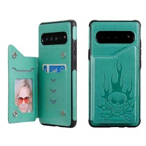 huismerk Voor Galaxy S10 5G Skull Head Embossing Pattern Shockproof Protective Case met Houder & Card Slots & Wallet(Green)