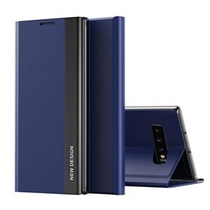 huismerk Voor Samsung Galaxy S10 Plus Side Gegalvaniseerde Magnetische Ultra-Dunne Horizontale Flip Lederen Hoesje met Houder (Donkerblauw)