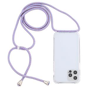 huismerk Transparante acryl airbag schokbestendige telefoon beschermhoes met lanyard voor iphone 13 pro (paarse blauwe abrikoos)