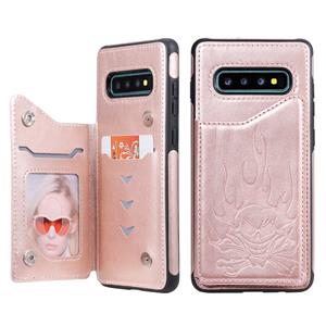 huismerk Voor Galaxy S10+ Skull Head Embossing Pattern Shockproof Protective Case met Holder & Card Slots & Wallet(Rose Gold)