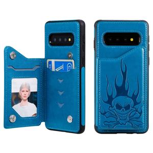 huismerk Voor Galaxy S10 Skull Head Embossing Pattern Shockproof Protective Case met Holder & Card Slots & Wallet(Blue)