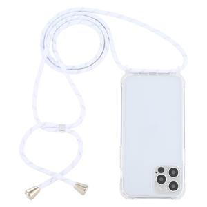 huismerk Transparante acryl airbag schokbestendige telefoon beschermhoes met lanyard voor iphone 13 pro (wit goud)