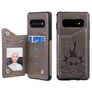 huismerk Voor Galaxy S10 Skull Head Embossing Pattern Shockproof Protective Case met Holder & Card Slots & Wallet(Grey)