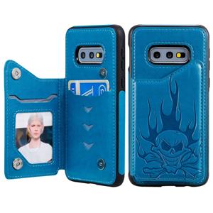 huismerk Voor Galaxy S10e Skull Head Embossing Pattern Shockproof Protective Case met Holder & Card Slots & Wallet(Blue)