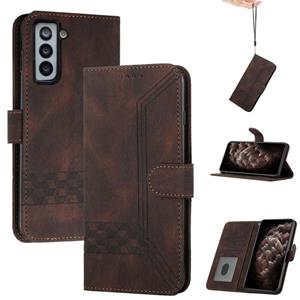 huismerk Voor Samsung Galaxy S22 + 5G Cubic Skin Feel Flip Leren Telefoonhoes (Donkere Koffie)