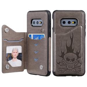 huismerk Voor Galaxy S10e Skull Head Embossing Pattern Shockproof Protective Case met Holder & Card Slots & Wallet(Grey)