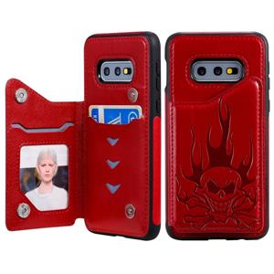 huismerk Voor Galaxy S10e Skull Head Embossing Pattern Shockproof Protective Case met Holder & Card Slots & Wallet(Red)