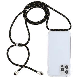 huismerk Transparante acryl airbag schokbestendige telefoon beschermhoes met lanyard voor iphone 13 pro (zwart goud)