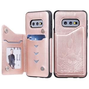 huismerk Voor Galaxy S10e Skull Head Embossing Pattern Shockproof Protective Case met Holder & Card Slots & Wallet(Rose Gold)