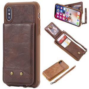 huismerk Voor iPhone XS / X Vertical Flip Shockproof Leather Protective Case met Short Rope Support Card Slots & Bracket & Photo Holder & Wallet Function(Coff