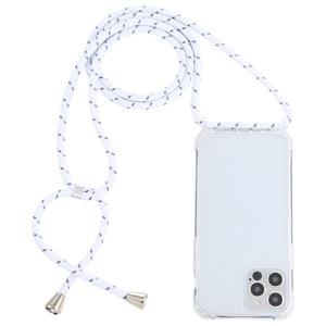 huismerk Transparante Acryl Airbag Schokbestendige Telefoon Beschermende Case met Lanyard voor iPhone 13 Pro (White Gray Rough Grain)