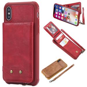 huismerk Voor iPhone XS / X Vertical Flip Shockproof Leather Protective Case met Short Rope Support Card Slots & Bracket & Photo Holder & Wallet Function(Red)