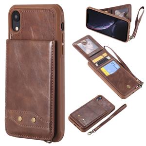 huismerk Voor iPhone XR Vertical Flip Shockproof Leather Protective Case met Short Rope Support Card Slots & Bracket & Photo Holder & Wallet Function(Coffee)