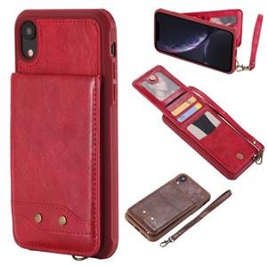 huismerk Voor iPhone XR Vertical Flip Shockproof Leather Protective Case met Short Rope Support Card Slots & Bracket & Photo Holder & Wallet Function(Red)