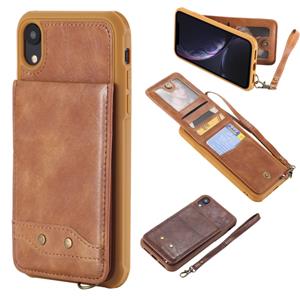 huismerk Voor iPhone XR Vertical Flip Shockproof Leather Protective Case met Short Rope Support Card Slots & Bracket & Photo Holder & Wallet Function(Brown)