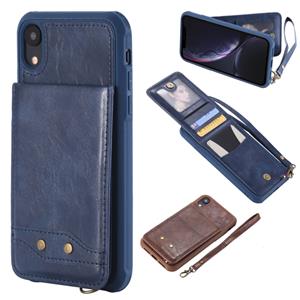 huismerk Voor iPhone XR Vertical Flip Shockproof Leather Protective Case met Short Rope Support Card Slots & Bracket & Photo Holder & Wallet Function(Blue)