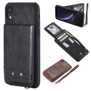 huismerk Voor iPhone XR Vertical Flip Shockproof Leather Protective Case met Short Rope Support Card Slots & Bracket & Photo Holder & Wallet Function(Black)