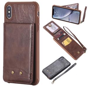 huismerk Voor iPhone XS Max Vertical Flip Shockproof Leather Protective Case met Short Rope Support Card Slots & Bracket & Photo Holder & Wallet Function(Coff