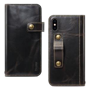 Voor iPhone X / XS Denior Oil Wax Cowhide DK Magnetic Button Horizontal Flip Leather Case met Holder & Card Slots & Wallet(Black)