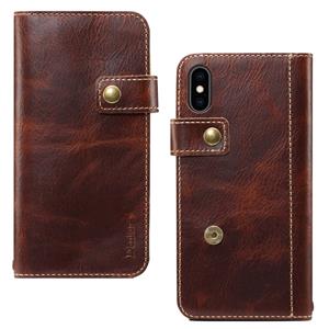 Voor iPhone X / XS Denior Oil Wax Cowhide DK Magnetic Button Horizontal Flip Leather Case met Holder & Card Slots & Wallet(Brown)